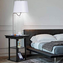 Lampada da Terra Comodino con Cappuccio con Rocker Luce Integrato nel Tavolino di Cui 2 Porte USB (Bianco Hood)