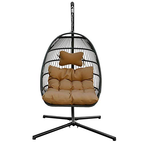 Xhtoe Sedia Amaca Sedia A Dondolo in Rattan Sedia Sospesa A Goccia in Vimini da Esterno per Interni Include Supporto E Tappetino/Cuscino Marrone Comfort E Durata