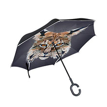 LENNEL Doppio Strato Antivento Design C Manico con Notte Strisce Riflettenti Di Sicurezza Geometrica Tigre Reverse Pieghevole Inverti Ombrelli