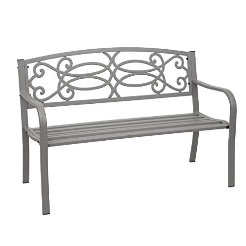 Mendler Panca panchina 2 posti da Giardino HWC-F44 Acciaio Verniciato Grigio