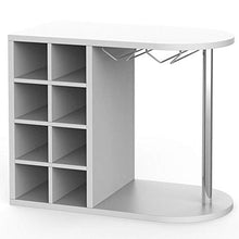 BAKAJI Scaffale Cantinetta Bottiglie Vino Liquori da Parete o Tavolo, Struttura in Legno Cantina con 2 Ripiani 8 Posti Portabottiglie e Rastrelliera Porta Calici in Metallo 42x52x28 cm (Bianco)