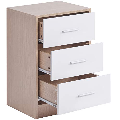 WGYDREAM Comodino Comodino Comodino in Rovere Bianco Comodino con 3 Cassetti Gambe in Legno Cassettiera Cassettiera Comodino Organizer per Camera da Letto