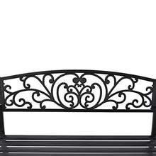 Lyrlody - Panca da giardino per esterni, design sedia da giardino, in metallo resistente, panca da giardino, ideale per balcone, giardino, 127 x 60 x 85 cm, colore: Nero