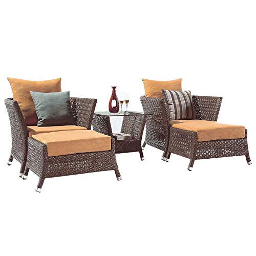 Aimir Set di Mobili da Giardino per Esterni, Set di Combinazioni di Sedie in Rattan da 5 Pezzi con Tavolino da caffè E Poggiapiedi da Giardino per Tutte Le Stagioni