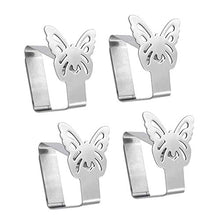 Aongray - Set di 4 fermatovaglia in acciaio inox, motivo farfalla, per tavoli fino a 3,5 cm di spessore, colore argento