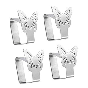 Aongray - Set di 4 fermatovaglia in acciaio inox, motivo farfalla, per tavoli fino a 3,5 cm di spessore, colore argento