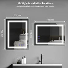 Bonade - Specchio da bagno a LED, senza appannamento, 50 x 70 cm, con illuminazione dimmerabile, LED con interruttore touch, IP65 e 3000 lm, bianco caldo/naturale/bianco freddo (3500-6500 K)