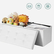 SONGMICS Pouf Contenitore, Cassapanca Contenitore da 120 Litri con Coperchio Ribaltabile, con Sedile Imbottito e Supporto in Metallo, Pieghevole, 110 x 38 x 38 cm, Bianco LSF75WT
