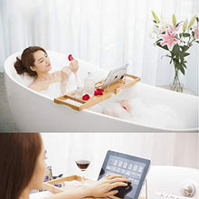 AnnYGJ Supporto per Vasca, Installazione Gratuita di bambù Bagno Multifunzionale per Tablet iPad per Cellulare, Retrattile 74-113 cm, Adatto per la Maggior Parte delle vasche negli Hotel Domestici