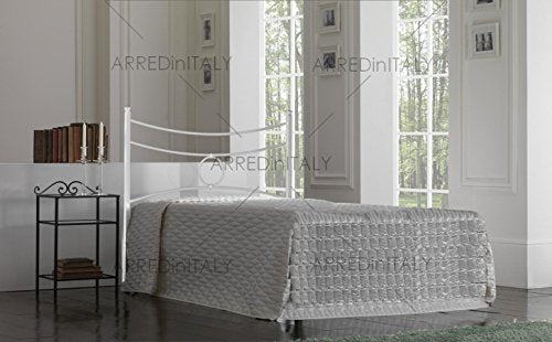Letto AD Una Piazza E Mezza in Ferro Colore Bianco con GIROLETTO PREDISPOSTO per Rete con Piedini 120 X 190 CM. Non Inclusa - Prodotto Made in Italy
