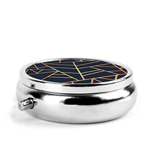 Scatola rotonda per medicina portatile, mini pillole in metallo, dispenser per pillole, borsa da tasca, regalo da viaggio, rame e blu notte