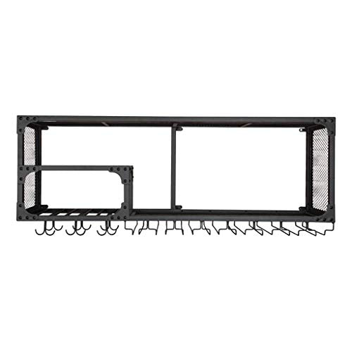 Portabottiglie da parete in ferro battuto, supporto per bottiglie di vino, portabottiglie a testa in giù, portabicchieri nero (dimensioni: 45 x 60 cm)