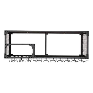 Portabottiglie da parete in ferro battuto, supporto per bottiglie di vino, portabottiglie a testa in giù, portabicchieri nero (dimensioni: 45 x 60 cm)