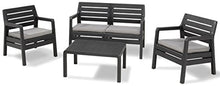 Keter Delano Lounge Set, Set Mobili da Giardino con Divano 2 Posti 2 Poltrone e Tavolino, Grafite