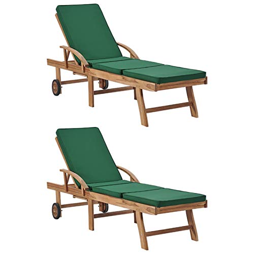 Tidyard Lettini Prendisole con Cuscini 2 pz Legno di Teak Verde,Lettino Prendisole,Lettino Prendisole Portatile,Lettino Prendisole da Esterno,per Giardini, Cortili, Terrazze, Piscine