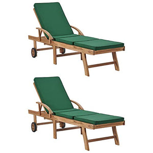 Tidyard Lettini Prendisole con Cuscini 2 pz Legno di Teak Verde,Lettino Prendisole,Lettino Prendisole Portatile,Lettino Prendisole da Esterno,per Giardini, Cortili, Terrazze, Piscine