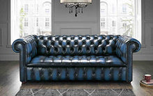 JVmoebel Chesterfield, divano a 3 posti, in pelle, colore: blu