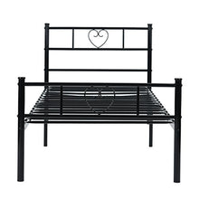 DORAFAIR Letto Singolo Moderni Letto di Metallo Frame Stabile 90x190cm,Cuore Nero