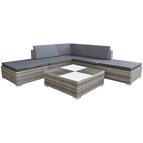 SKM Set Divani da Giardino 6 pz con Cuscini in Polyrattan Grigio