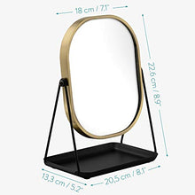 Navaris Specchio Doppio per Trucco Ingrandimento 1x 3x - Specchietto Cosmetico Ovale Make-Up 18x22,6cm - Girevole 360° con Vassoio Portagioie - Oro