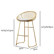 LWW Sedie, Sgabelli da bar moderni in metallo con ampio schienale Sgabello da bar per cucina Sedia da pranzo in ferro Sedia da toilette da donna in stile nordico,Oro,60 cm