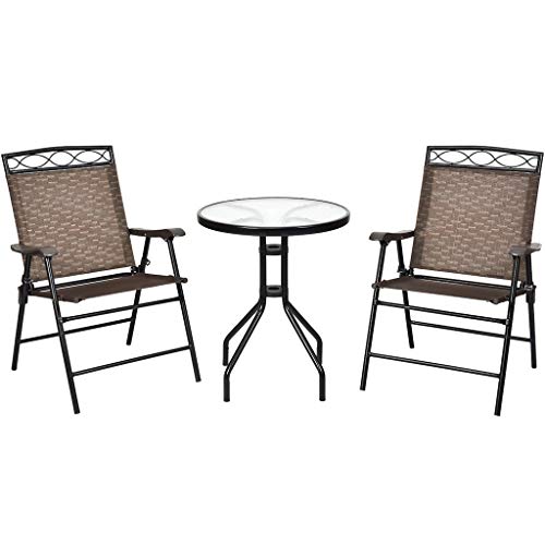 LUGEUK 3pcs Bistro Set up Conversazione Set Barra terrazza all'aperto con sedie Pieghevoli