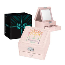 Maverton scatola portagioie con stampa - con specchio - cofanetto portagioielli personalizzabile - in similpelle - rosa - 16x16x11cm - idea regalo lei - sogno