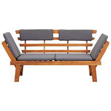 Tidyard Lettino da Giardino 2 in 1 con Cuscino 190 cm Massello Acacia, Sedie a Sdraio da Giardino, Lettino da Esterno, Lettino Prendisole, (155-190) x 60 x 75 cm