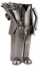 BRUBAKER porta bottiglia da vino dal raffinato design „uomo in giacca cravatta e bouquet di fiori“ - scultura in metallo con biglietto d'auguri