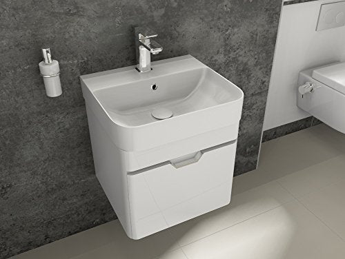 Aqua Bagno Set di mobili da bagno Piccolo, con mobiletto da bagno, in ceramica, 48 cm, colore: bianco