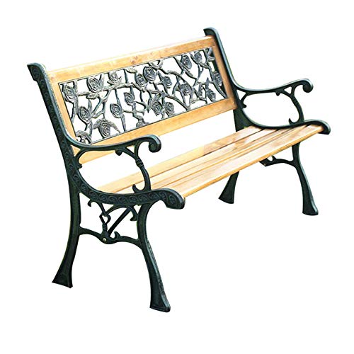 Panchina da giardino con terrazza da 50 pollici, Sedie da veranda resistenti alle intemperie in ghisa e doghe in legno massello, Poltrona da balcone 3 posti con braccioli e schienale, Carica 500BLS