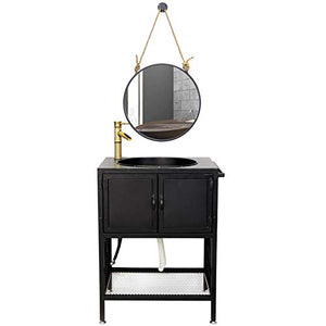 YRRA Mobile Sottolavabo per Bagno Copricolonna, Mobile Lavabo Autoportante Stile Industriale Ferro Battuto Lavandino del Bagno con Rubinetto e Specchio,Nero,60 x 45 x 80cm