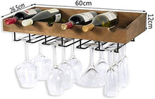 Loft, scaffale da parete in metallo, per 5 bottiglie da parete, stile vintage, in legno, per bicchieri di vino, con foro