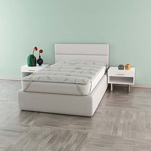 Elegant Topper Imbottito e Trapuntato Sottoposto al Trattamento Aloe Vera, Bianco, Una Piazza e Mezza, 120x195 cm