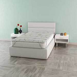 Elegant Topper Imbottito e Trapuntato Sottoposto al Trattamento Aloe Vera, Bianco, Una Piazza e Mezza, 120x195 cm
