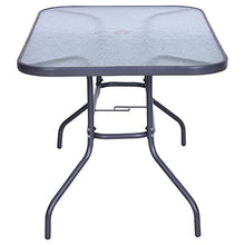 Outsunny Tavolo da Giardino con Foro per Ombrellone, Arredamento da Esterno in Metallo e Vetro 140x80x70cm Grigio