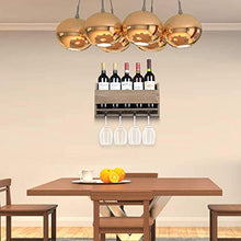 Hyzb Rustico Parete Wine Rack con 5 Red Wine Glasses bagagli, Supporto di legno di bottiglia di vino for Farmhouse Kitchen Decor, Galleggiare Vino Shelf Organizzatore for Living Room di visualizzazion