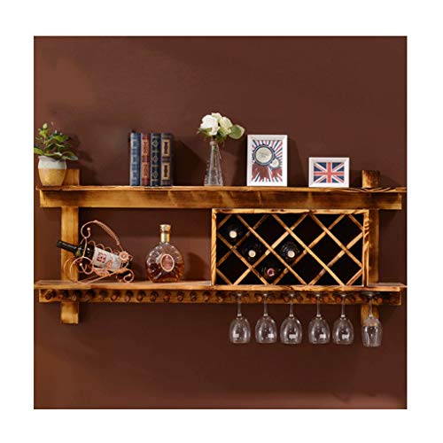 KITER Portabottiglie per Vino Parete Vino portabottiglie in Legno massello e Supporto di Vetro Calici Gancio Living Room Ristorante Bar Mensola (Color : Carbonized Color, Dimensione : 100cm)
