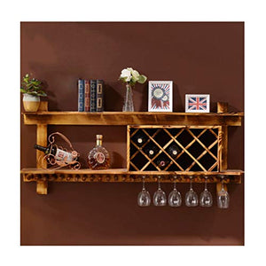 KITER Portabottiglie per Vino Parete Vino portabottiglie in Legno massello e Supporto di Vetro Calici Gancio Living Room Ristorante Bar Mensola (Color : Carbonized Color, Dimensione : 100cm)