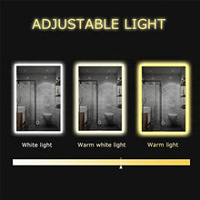 Specchio da bagno illuminato a LED con orologio digitale, 50 x 70 cm, con illuminazione bianca fredda, specchio da parete con interruttore touch