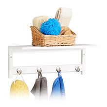 Relaxdays 10020923 Mensola da Parete, 4 Ganci, HxLxP: 17,5 x 50 x 16 cm, Bambù, Appendiabiti Ingresso, Portasciugamani, Bianco
