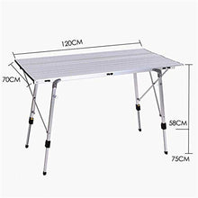 Tavolo da picnic all'aperto Tavolo pieghevole in alluminio regolabile in altezza, lunghezza 1.2M / 3.93FT Desk rotolante leggero da esterno, con rete di stoccaggio inferiore per patio Camping Garden P