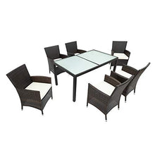QYLJZB - Set di 7 sedie in rattan per esterni, per cortile, piscina, balcone, giardino, patio, con 6 poltrone singole, 1 tavolo, 6 cuscini (marrone scuro)