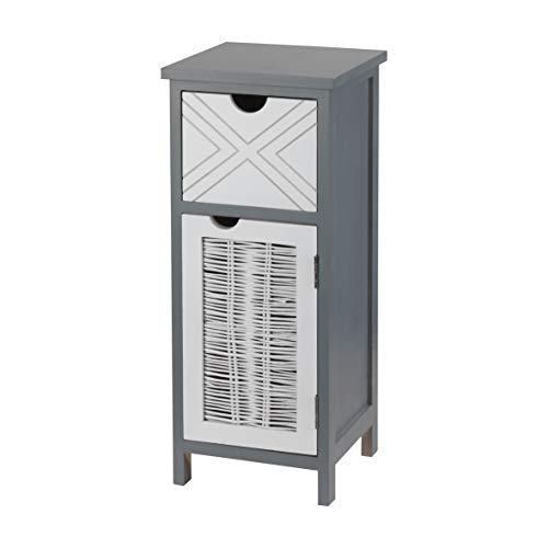 Baroni Comodino in Legno Grigio 1 cassetto e Una Anta Bianchi. Mobiletto da Camera da Letto Pratico e di Design 25X25X59.5cm