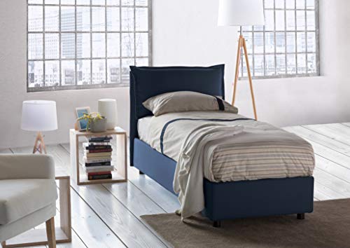 Talamo Italia Letto contenitore Singolo Veronica, Made in Italy, Testata e rivestimento in tessuto, Apertura frontale, adatto per materasso cm 80x190, Blu