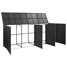 Copribidone per Spazzatua Polyrattan, Copribidone Quadruplo Spazzatura Nero, 305x78x120 cm