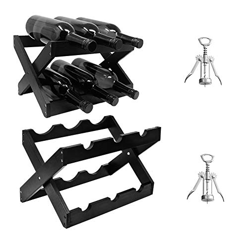Portabottiglie in bambù, Scaffale per Bottiglie di Vino portabottiglie per bottiglie di vino, impilabile, orizzontale,supporto per vino, per 6 bottiglie, pronto da montare, Con 2 apribottiglie
