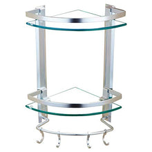 GJJSZ Scaffale Triangolare a Due Piani in Alluminio per Spazio Bagno con Ganci,Ripiani in Vetro/portaoggetti,mensola da Bagno a Parete