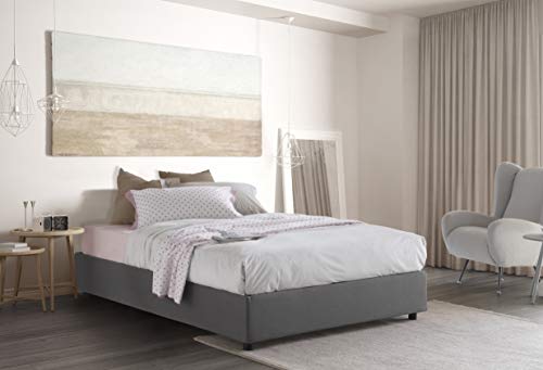 Talamo Italia Letto contenitore Matrimoniale Silvia Sommier, Made in Italy, Letto con rivestimento in tessuto, Apertura frontale, con materasso cm 160x190 incluso, Grigio