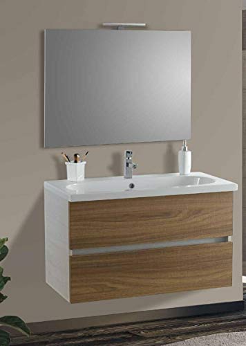 Set Mobile Lavabo Specchio LED Arredo Bagno Moderno Londra90 CERAMICHEMIRANDA-Bianco Palis.